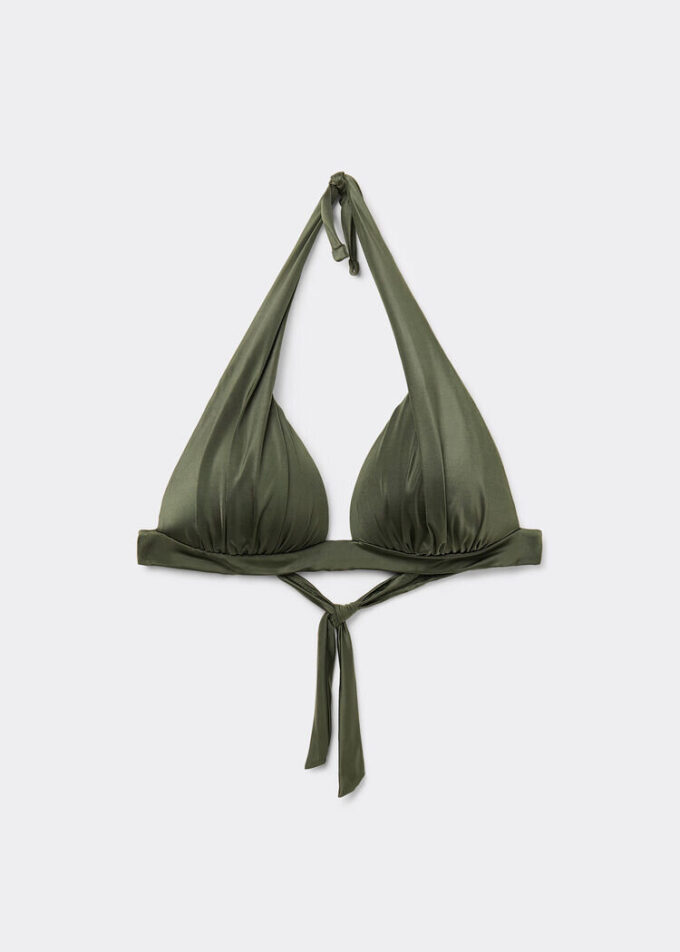 Graduated Padding Triangle Swimsuit Top Shiny Satin