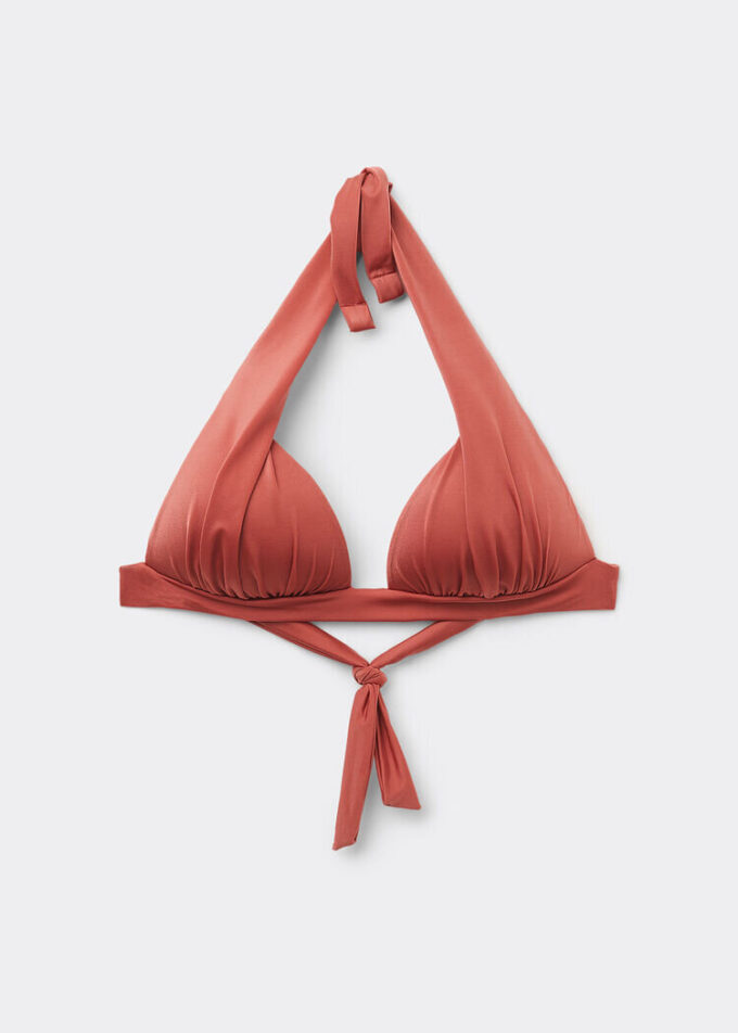 Graduated Padding Triangle Swimsuit Top Shiny Satin