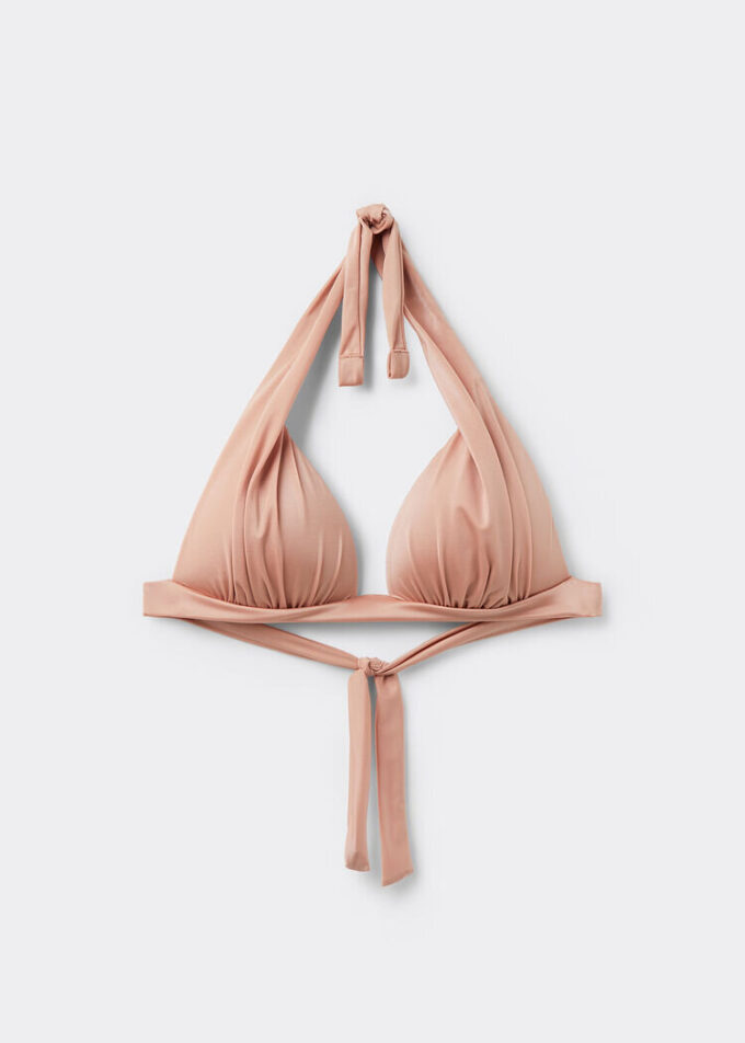 Graduated Padding Triangle Swimsuit Top Shiny Satin