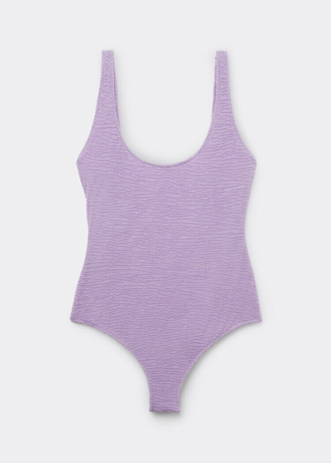 High Cut One Piece Swimsuit Crinkle Waves