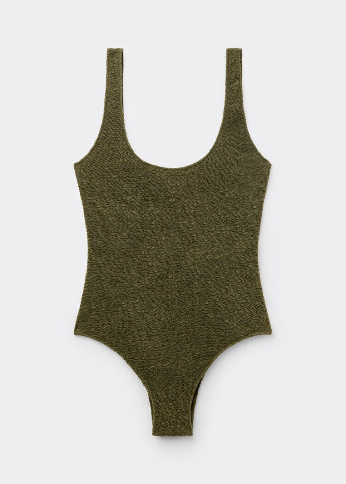 High Cut One Piece Swimsuit Crinkle Waves