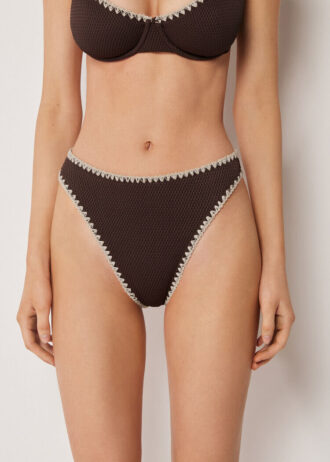 High Waist Brazilian Swimsuit Bottom Bicolor Embroidery