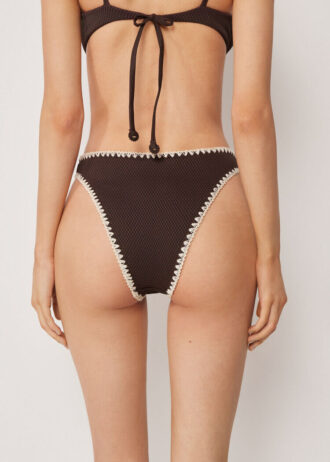 High Waist Brazilian Swimsuit Bottom Bicolor Embroidery