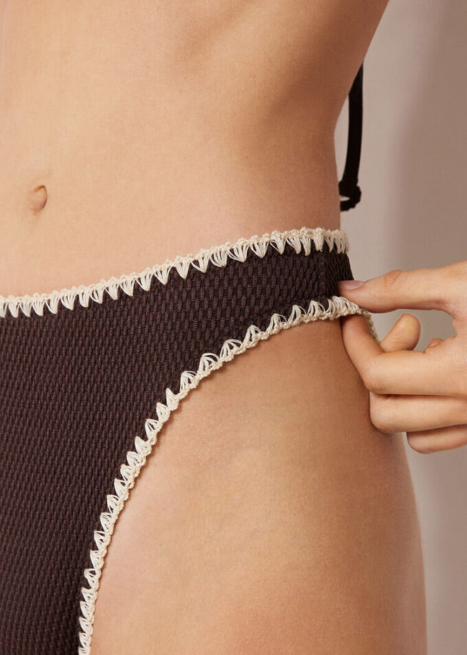 High Waist Brazilian Swimsuit Bottom Bicolor Embroidery High Waist Brazilian Swimsuit Bottom Bicolor Embroidery