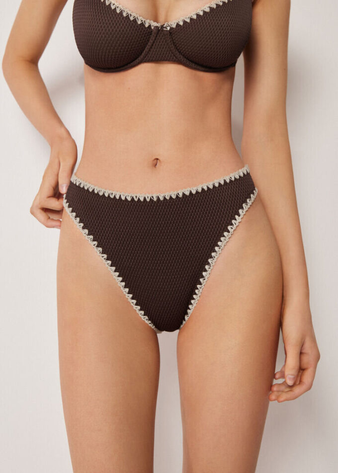 High Waist Brazilian Swimsuit Bottom Bicolor Embroidery High Waist Brazilian Swimsuit Bottom Bicolor Embroidery