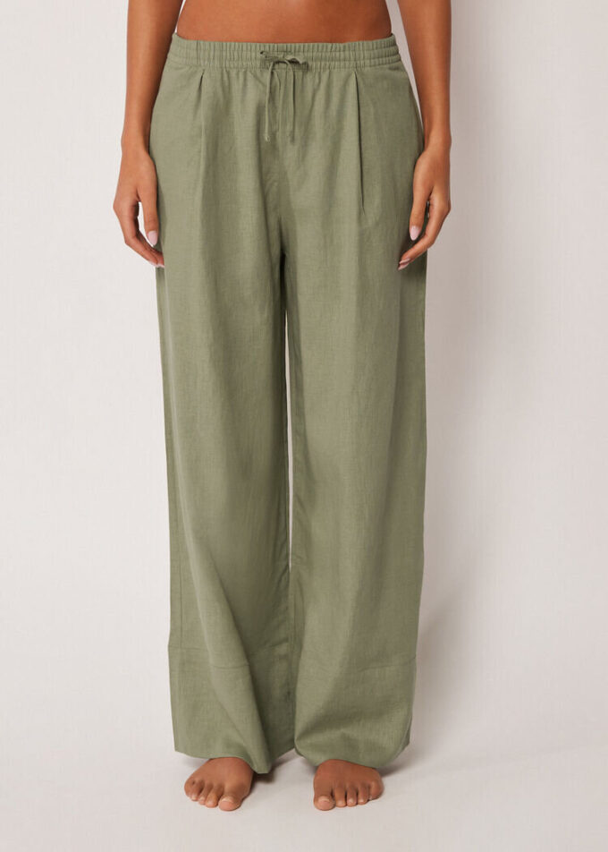 Linen and Viscose Palazzo Pants