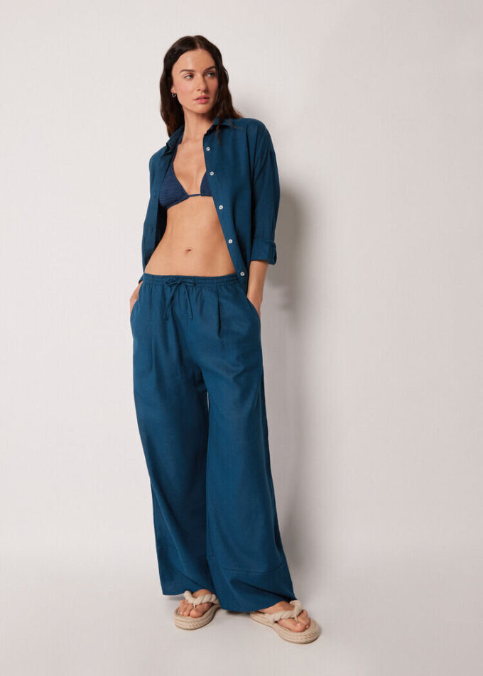 Linen and Viscose Palazzo Pants
