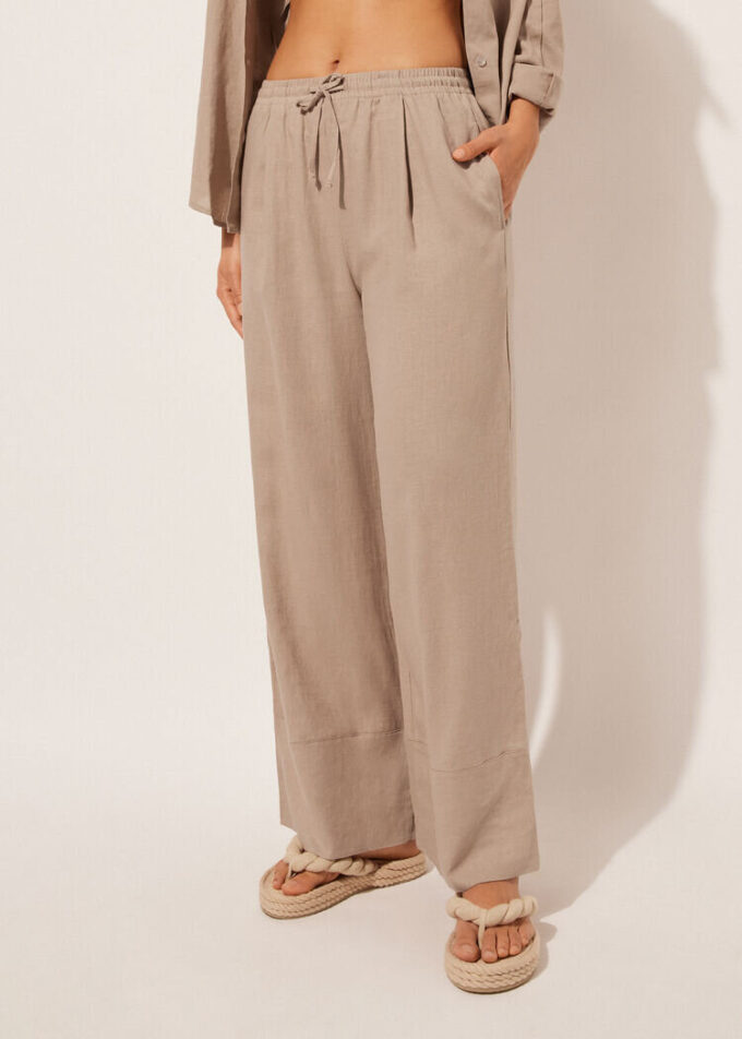 Linen and Viscose Palazzo Pants