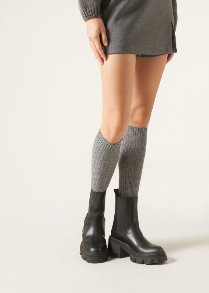 Long Ribbed Wool and Cashmere Socks