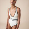 One Piece Swimsuit Bicolor Embroidery