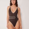 One Piece Swimsuit Bicolor Embroidery