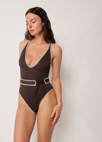 One Piece Swimsuit Bicolor Embroidery