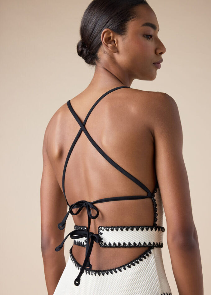 One Piece Swimsuit Bicolor Embroidery