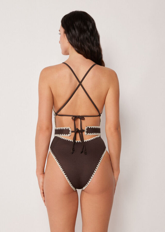 One Piece Swimsuit Bicolor Embroidery