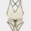 One Piece Swimsuit Bicolor Embroidery