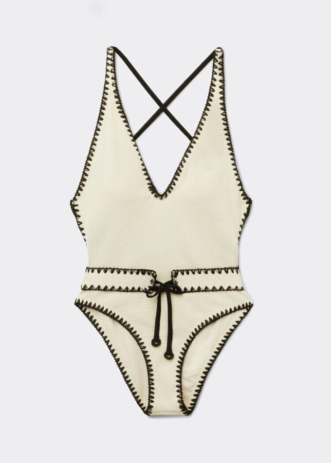 One Piece Swimsuit Bicolor Embroidery