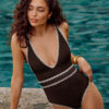 One Piece Swimsuit Bicolor Embroidery