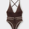 One Piece Swimsuit Bicolor Embroidery