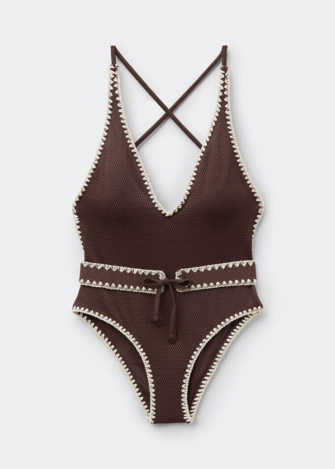 One Piece Swimsuit Bicolor Embroidery