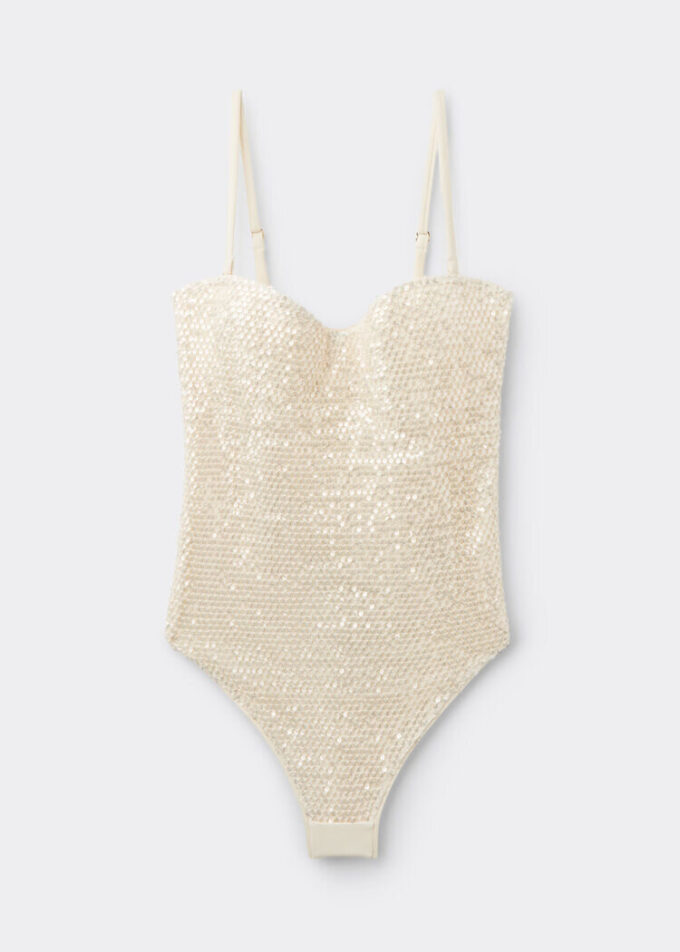 One Piece Swimsuit Sequin Net
