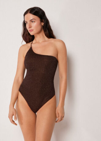 One-Shoulder Swimsuit Metallic Glow