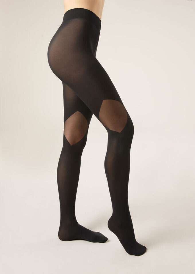 Opaque Tights with Sheer Inserts