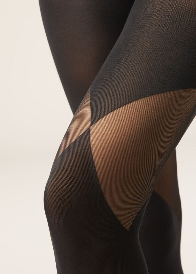 Opaque Tights with Sheer Inserts