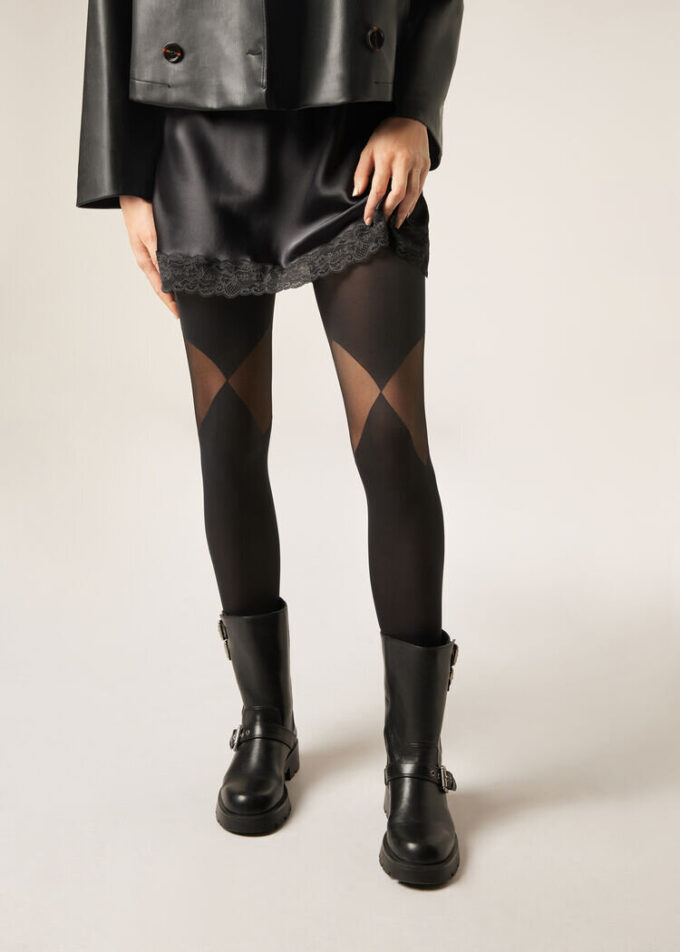 Opaque Tights with Sheer Inserts