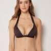 Padded Triangle Swimsuit Top Bicolor Embroidery