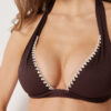 Padded Triangle Swimsuit Top Bicolor Embroidery