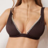 Padded Triangle Swimsuit Top Bicolor Embroidery