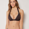 Padded Triangle Swimsuit Top Bicolor Embroidery