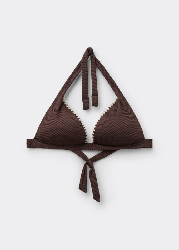 Padded Triangle Swimsuit Top Bicolor Embroidery