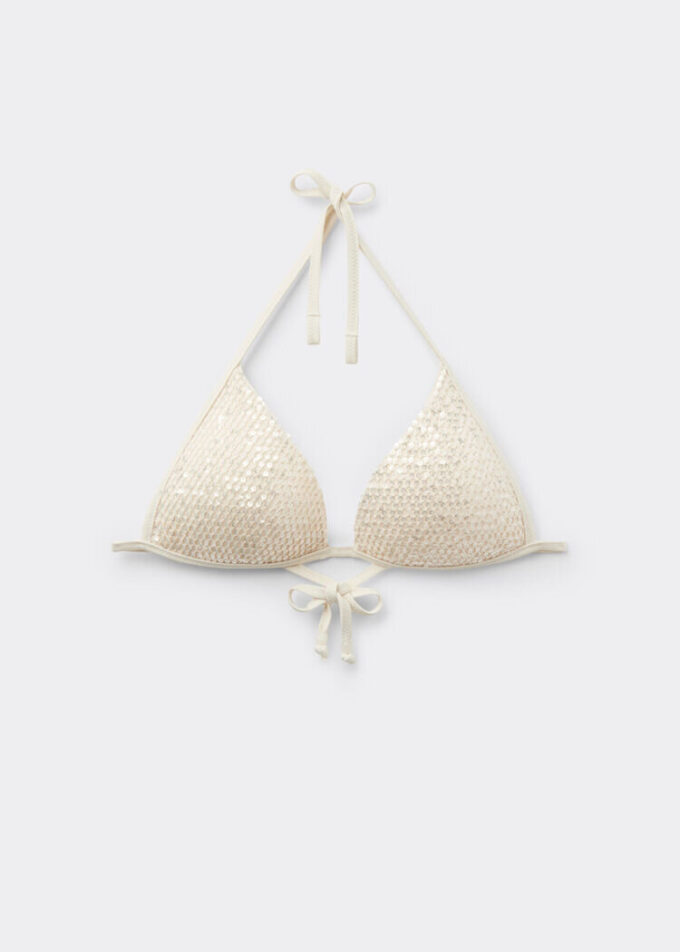 Padded Triangle Swimsuit Top Sequin Net Padded Triangle Swimsuit Top Sequin Net