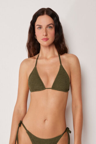 Removable Padding Triangle Swimsuit Top Crinkle Waves