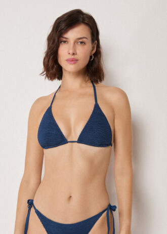 Removable Padding Triangle Swimsuit Top Crinkle Waves