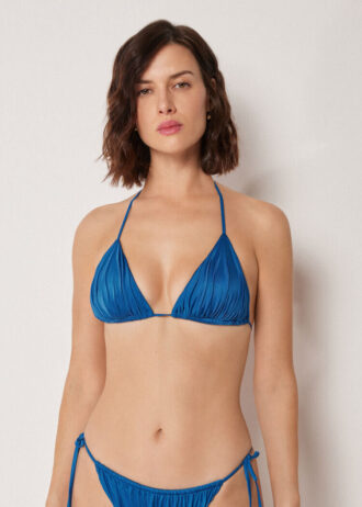 Removable Padding Triangle Swimsuit Top Shiny Satin