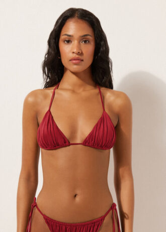 Removable Padding Triangle Swimsuit Top Shiny Satin