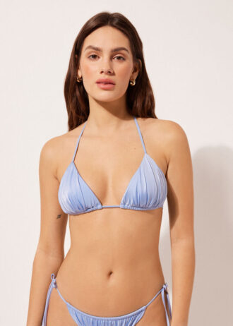 Removable Padding Triangle Swimsuit Top Shiny Satin