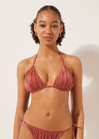 Removable Padding Triangle Swimsuit Top Shiny Satin