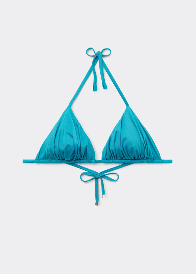 Removable Padding Triangle Swimsuit Top Shiny Satin Removable Padding Triangle Swimsuit Top Shiny Satin
