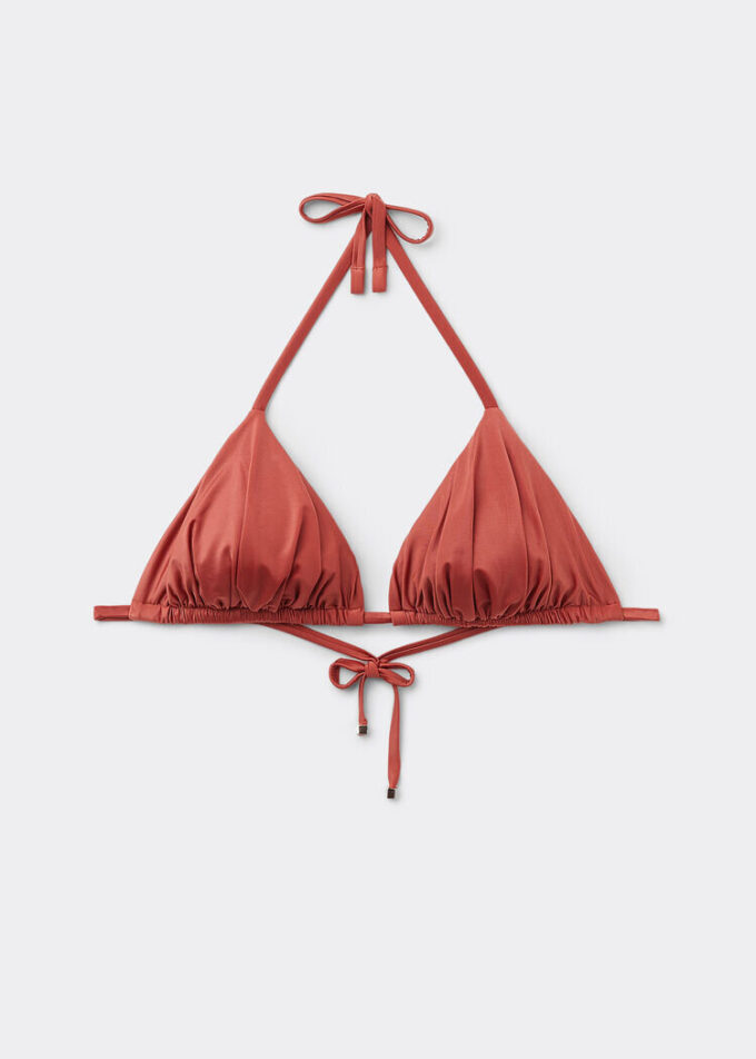 Removable Padding Triangle Swimsuit Top Shiny Satin Removable Padding Triangle Swimsuit Top Shiny Satin