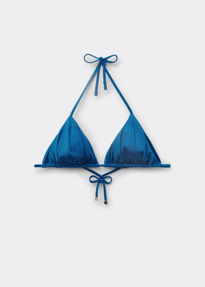 Removable Padding Triangle Swimsuit Top Shiny Satin Removable Padding Triangle Swimsuit Top Shiny Satin
