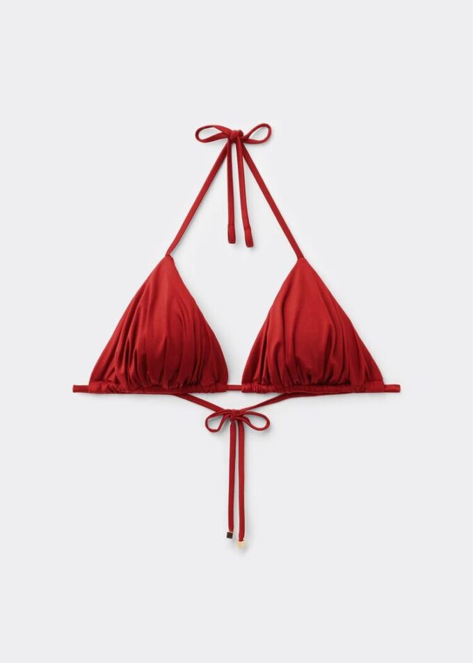 Removable Padding Triangle Swimsuit Top Shiny Satin