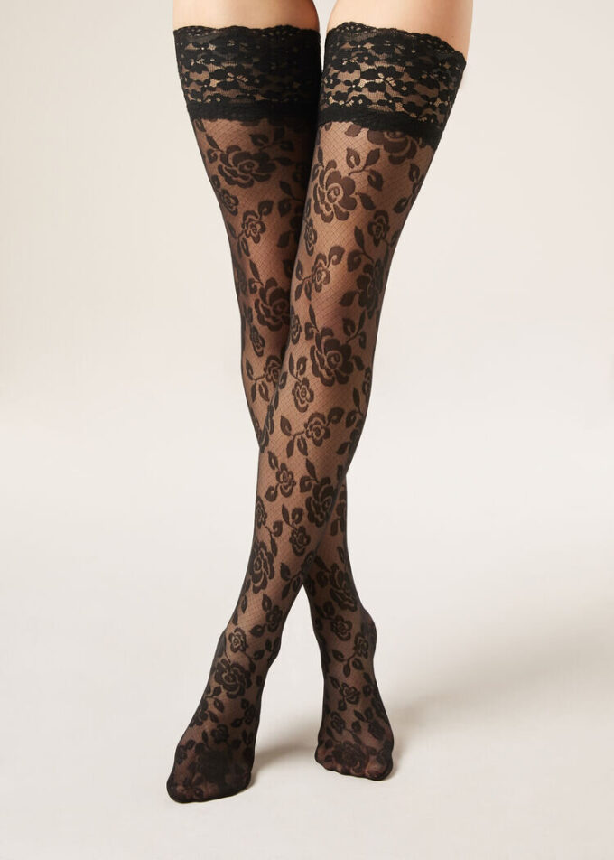 Sheer Floral Thigh High Stockings Sheer Floral Thigh High Stockings
