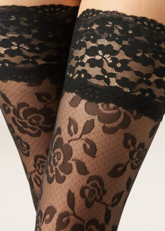 Sheer Floral Thigh High Stockings
