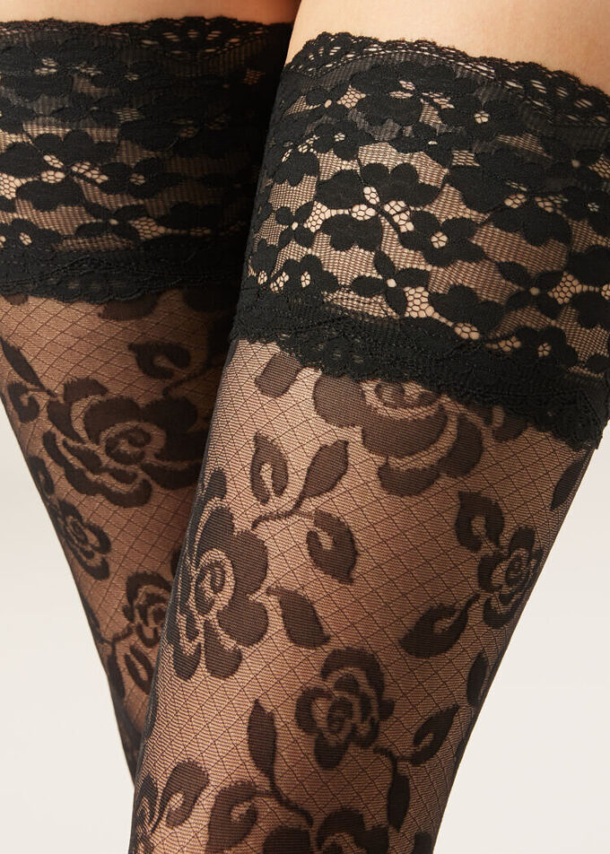 Sheer Floral Thigh High Stockings Sheer Floral Thigh High Stockings