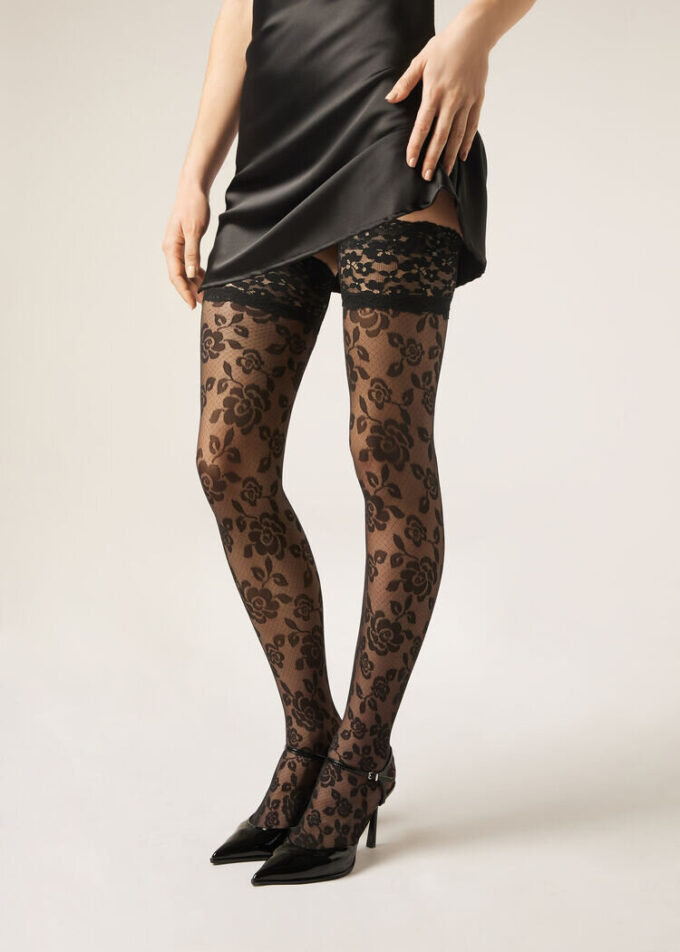 Sheer Floral Thigh High Stockings Sheer Floral Thigh High Stockings