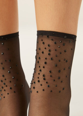 Sheer Short Socks with Rhinestones Sheer Short Socks with Rhinestones