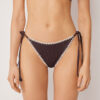 String Swimsuit Bottom Bicolor Embroidery